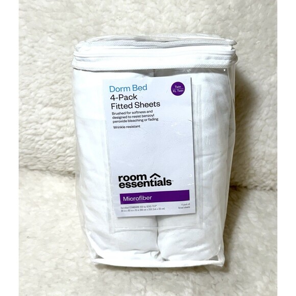 4-pack Twin/Twin XL Dorm Bed Fitted Sheets White Microfiber - Room Essentials - Picture 3 of 4